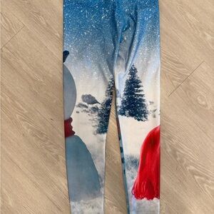 Terez Blue and Red Snowy Scene Leggings